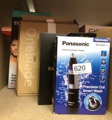 QUANTITY OF HEALTH & BEAUTY ITEMS TO INCLUDE PANASONIC ER-GN30 WET & DRY ELECTRIC FACIAL HAIR EAR AND NOSE HAIR TRIMMER FOR MEN, BATTERY-POWERED WITH 90 MIN OPERATION, BLACK: LOCATION - E