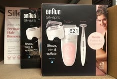 QUANTITY OF HEALTH & BEAUTY ITEMS TO INCLUDE BRAUN SILK-ÉPIL 5 EPILATOR FOR HAIR REMOVAL, 3 IN 1, INCLUDES SHAVER & TRIMMER HEAD, CORDLESS, GENTLE HAIR REMOVAL SETTING, WET & DRY, 100% WATERPROOF, 2