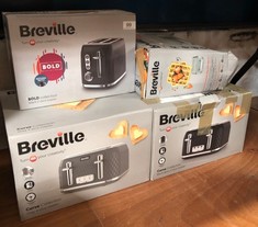 QUANTITY OF  ITEMS TO INCLUDE BREVILLE BOLD BLACK 2-SLICE TOASTER WITH HIGH-LIFT & WIDE SLOTS | BLACK & SILVER CHROME [VTR001]: LOCATION - TABLES