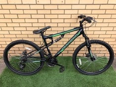 MUDDYFOX PRO DUAL SUSPENSION MOUNTAIN BIKE, 18” FRAME, 26” WHEELS, 21 SPEED SHIMANO REVOSHIFT GEARS, FRONT AND REAR MECHANICAL DISC BRAKES: LOCATION - MIDDLE FLOOR(COLLECTION OR OPTIONAL DELIVERY AVA