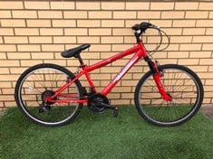 RAPTOR FALCON JUNIORS BIKE IN RED SHIMANO GEARS: LOCATION - FRONT FLOOR(COLLECTION OR OPTIONAL DELIVERY AVAILABLE)