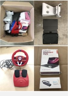 QUANTITY OF ASSORTED TECH ITEMS TO INCLUDE MARIO KART CONSOLE STEERING WHEEL AND PEDALS: LOCATION - LEFT RACK(COLLECTION OR OPTIONAL DELIVERY AVAILABLE)