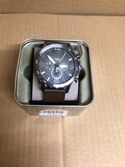 1 X FOSSIL WATCH FOR MEN NATE, QUARTZ CHRONOGRAPH MOVEMENT, 50 MM SMOKE STAINLESS STEEL CASE WITH A GENUINE LEATHER STRAP, JR1424 - RRP £145: LOCATION - B