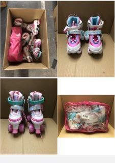 QUANTITY OF ROLLER SKATES TO INCLUDE KIDS WHITE / PINK ROLLER SKATES SIZE M: LOCATION - B