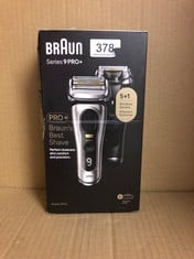 BRAUN SERIES 9 PRO ELECTRIC SHAVER WITH 3+1 HEAD, PROLIFT TRIMMER, CHARGING STAND & TRAVEL CASE, SONIC TECHNOLOGY, UK 2 PIN PLUG, 9417S, SILVER RAZOR.:: LOCATION - C