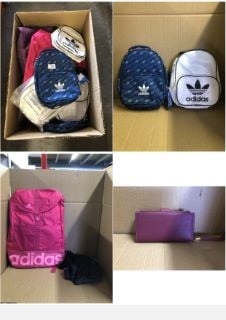 QUANTITY OF CLOTHING & APPAREL ITEMS TO INCLUDE ADIDAS ORIGINALS WOMEN'S ORIGINALS SANTIAGO MINI BACKPACK, FORUM MONOGRAM SMALL BAGS, ONE SIZE, ORIGINALS SANTIAGO MINI BACKPACK: LOCATION - E