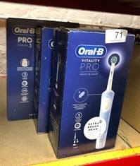 QUANTITY OF HEALTH & BEAUTY ITEMS TO INCLUDE ORAL-B VITALITY PRO ELECTRIC TOOTHBRUSHES ADULTS, 1 HANDLE, 2 TOOTHBRUSH HEADS, 3 BRUSHING MODES INCLUDING SENSITIVE PLUS, 2 PIN UK PLUG, BLUE: LOCATION -