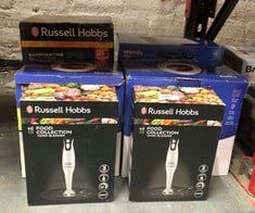 QUANTITY OF KITCHEN & APPLIANCES ITEMS TO INCLUDE RUSSELL HOBBS FOOD COLLECTION ELECTRIC HAND BLENDER, 2 SPEEDS AND PULSE TECHNOLOGY, DETACHABLE BLENDING LEG FOR EASY CLEANING, STAINLESS STEEL BLADES