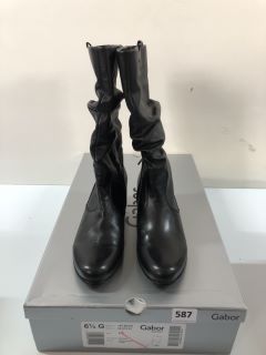 GABOR RACHEL WIDE BLACK LEATHER BOOTS - SIZE 6.5 (682720)