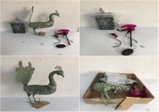 BOX OF ITEMS TO INC METAL SILHOUETTE PEACOCK