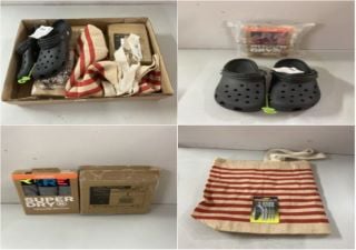 BOX OF ITEMS TO INC CLASSIC CROCS - SIZE 8