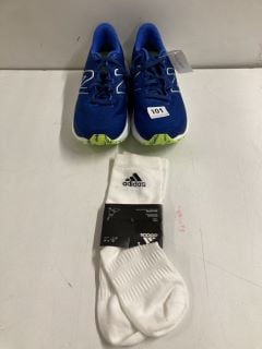 PAIR OF NEW BALANCE FRESH ROAM TRAINERS IN BLUE - SIZE UK 8 TO INCLUDE ADIDAS WHITE SOCKS (CAGE NUMBER 688123)