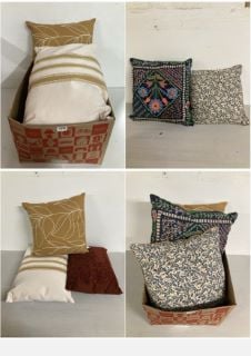 BOX OF CUSHIONS IN VARIOUS SIZES AND DESIGNS (CAGE NUMBER 704614)