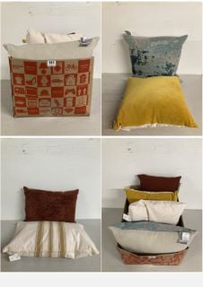 BOX OF CUSHIONS IN VARIOUS SIZES AND DESIGNS (CAGE NUMBER 704614)