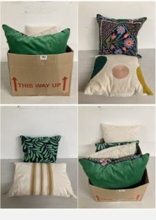 BOX OF CUSHIONS IN VARIOUS SIZES AND DESIGNS (CAGE NUMBER 704614)