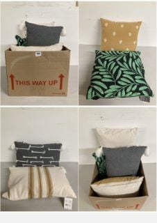 BOX OF CUSHIONS IN VARIOUS SIZES AND DESIGNS (CAGE NUMBER 704614)