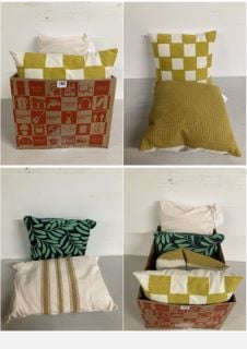 BOX OF CUSHIONS IN VARIOUS SIZES AND DESIGNS(CAGE NUMBER 704614)