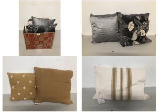 BOX OF CUSHIONS IN VARIOUS SIZES AND DESIGNS(CAGE NUMBER 704614)