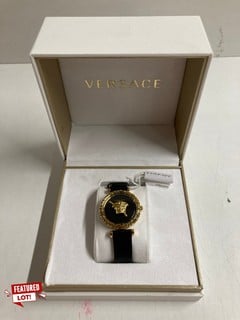 VERSACE DESIGNER WRISTWATCH WITH BLACK LEATHER STRAP - RRP £326