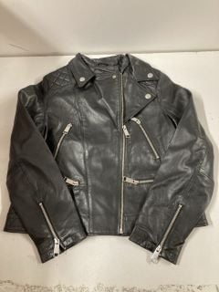 V BY VERY BLACK LEATHER BIKER JACKET UK 16