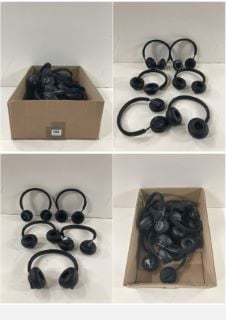 BOX OF HEADPHONES AND HEADSETS