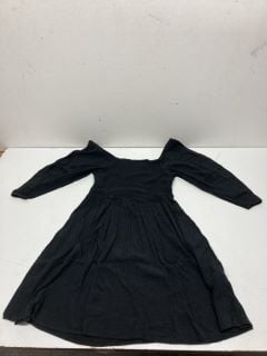 A BOX OF BLACK RUCHED DRESSES IN VARIOUS SIZES