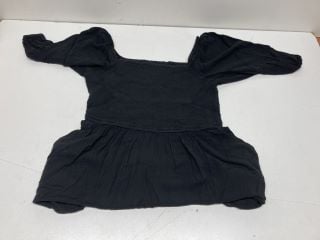 A BOX OF BLACK RUCHED DRESSES IN VARIOUS SIZES