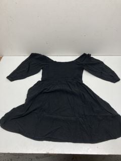 A BOX OF BLACK RUCHED DRESSES IN VARIOUS SIZES