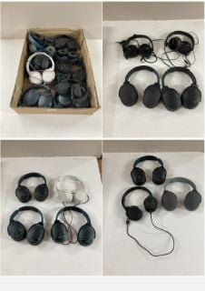 A BOX OF ASSORTED HEADPHONES