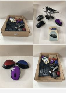 A BOX OF TECH TO INCLUDE MICE AND A KEYBOARD