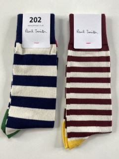 2 X PAUL SMITH MEN'S ODD SOCK ECRU STRP. MADE FROM: 55 VISCOSE 23 COTTON 22 MODAL. RRP: £36