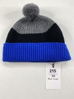 PAUL SMITH MEN'S HAT 3 BLOCK TEXT. MADE FROM: 100% LAMBSWOOL KNITTED. RRP: £65