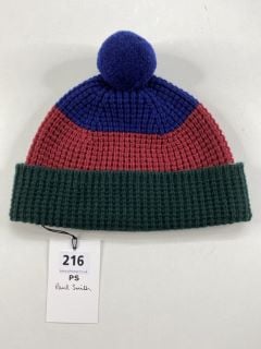 PAUL SMITH MEN'S HAT 3 BLOCK TEXT. MADE FROM: 100% LAMBSWOOL KNITTED. RRP: £65