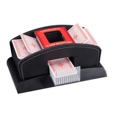 6 X RELAXDAYS , BLACK ELECTRIC CARD SHUFFLER, LEATHER, 2 DECKS, CARD SHUFFLER, CARD SHUFFLING MACHINE, STANDARD, FOR STANDARD PLAYING CARDS WITH A SIZE OF 6,3 × 9,2 CM - LOCATION 28A.