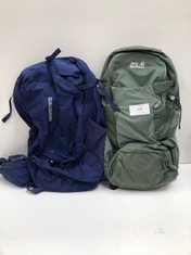 2 X BACKPACKS VARIOUS MODELS INCLUDING JACK WOLFSKIN GREEN AND SALOMON BLUE - LOCATION 51B.