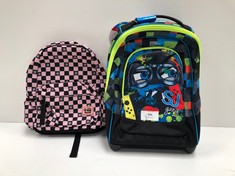 2 X SCHOOL BACKPACKS VARIOUS MODELS INCLUDING WHEELED BACKPACK.