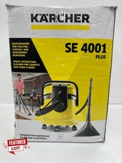 KÄRCHER HOOVER SE 4001 PLUS, FOR CLEANING HARD SURFACES, TEXTILES AND UPHOLSTERY. WITH NOZZLES FOR CARPETS, UPHOLSTERY, DRY AND WET DIRT AND CREVICES - LOCATION 1C.