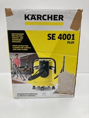 KÄRCHER HOOVER SE 4001 PLUS, FOR CLEANING HARD SURFACES, TEXTILES AND UPHOLSTERY. WITH NOZZLES FOR CARPETS, UPHOLSTERY, DRY AND WET DIRT AND CREVICES - LOCATION 1C.