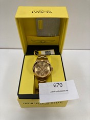 INVICTA GOLD WATCH MODEL 12568 WATER RESISTANT - LOCATION 2C.