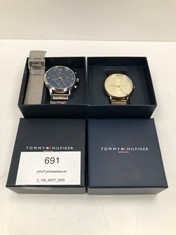 2 X TOMMY HILFIGER WATCHES MODEL TH.432.1.14.3105 SILVER AND MODEL TH.353.3.34.2463 GOLD (BROKEN) - LOCATION 2C.