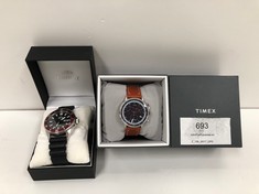 2 X ORIENT WATCHES MODEL F692-UAB0 BLACK, SILVER AND RED AND TIMER MODEL TW2V30800 SILVER AND BROWN (BROKEN) - LOCATION 2C.