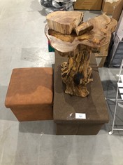 3 X HOUSEHOLD ITEMS INCLUDING SMALL DECORATIVE TABLE IN THE SHAPE OF A TREE (BROKEN).