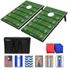 GOSPORTS CORNHOLE GAMES, INCLUDES 8 POUFS, TRAVEL CASE, FOOTBALL THEMED BOARDS AND RULERS, ENGINEERED WOOD, CH-01-MDF-FOOTBALL.