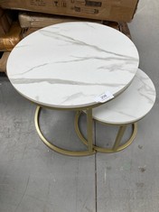 HOME TABLE SET IN STONE AND GOLD COLOUR (THIS ONE HAS A PITTED EDGE).