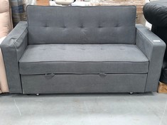 SOFA BED GREY FABRIC WITH WHEELS (BROKEN ON RIGHT ARMREST).