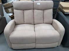 DOUBLE RECLINER UPHOLSTERED IN PINK FABRIC (STAIN ON SIDE).