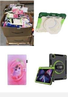 PALLET WITH A NUMBER OF TABLET CASES FOR VARIOUS MODELS AND SIZES INCLUDING PROTECTIVE COVER WITH STRAP.