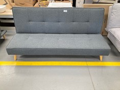 TWO SEATER SOFA BED DARK GREY COLOUR WITH WOODEN LEGS.