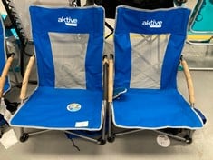 2 X AKTIVE FOLDING BEACH CHAIR, POLYESTER FABRIC AND STEEL FRAME, BLUE, DIMENSIONS 50 X 51 X 67 CM, MAX. 110 KG, BREATHABLE BACKREST, INCL. COVER AND CUP HOLDER, LIGHT AND EASY TO CARRY (62636).