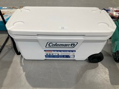 COLEMAN COOLER 90L WITH HANDLE AND WHEELS WHITE COLOUR.